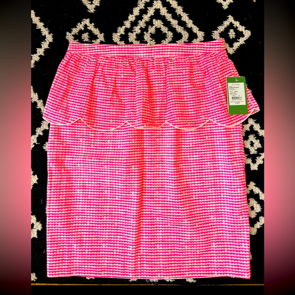 Lilly Pulitzer Thyme Gingham Check Peplum Scalloped Skirt